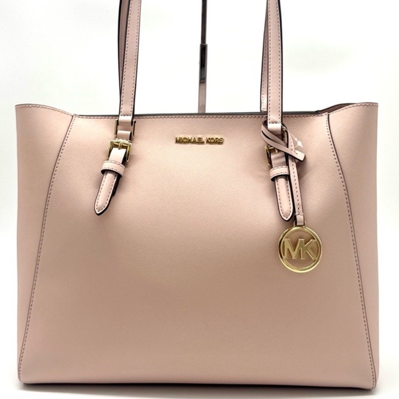 Michael Kors Charlotte LG Tote Bag 3 IN 1 Leather Shoulder Bag Powder Blush - Picture 1 of 13